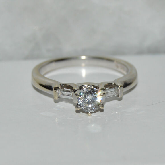 Estate .49ct Diamond Solitaire Engagement Ring 14k White Gold 'F' Color Diamond - Picture 10 of 10